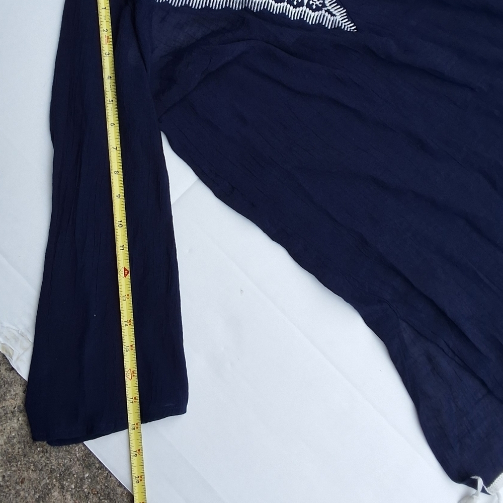 Kona Sol Deep Blue Gauzy Tunic with Elegant Embroidy Swim Cover Up M - Picture 11 of 15